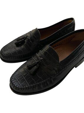 Florsheim Pisa Tassel Loafers Sz 8.5 EEE Black Leather Croc Print Slip On Shoes